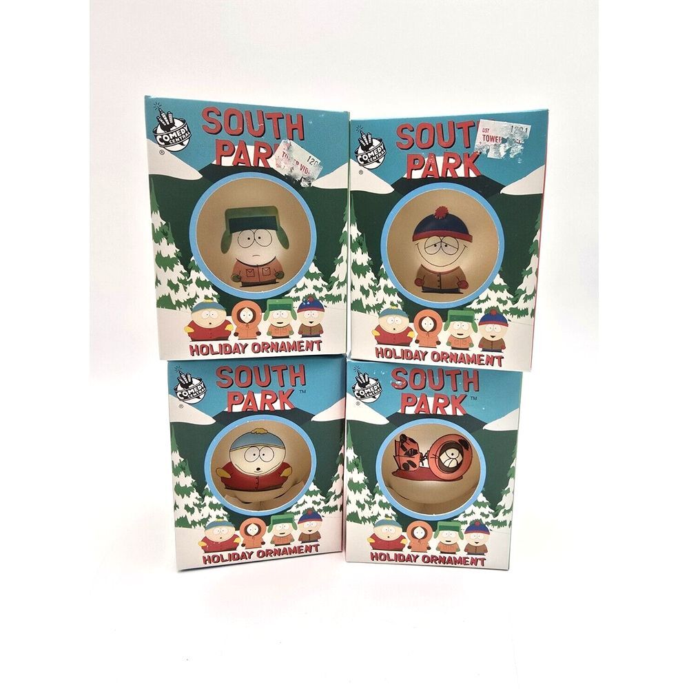 South Park‎ Glass Ornaments Kyle Cartman Kenny Stan Holiday Christmas Lot of 4